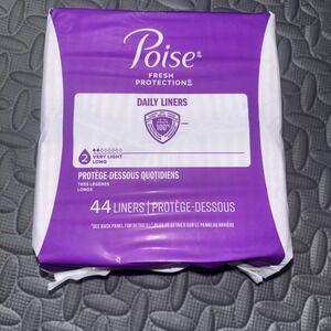 Poise Daily Incontinence Panty Liners, 2 Drop Very Light Absorbency, Long, 44 Ct